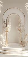 Neutral white backdrop accentuates the elegance and significance of the award podium photo