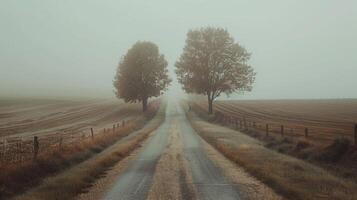 Serene and minimalistic scene of a road trip through a quiet countryside photo