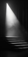Dramatic Black and White Staircase with Spotlight Creating Shadows photo