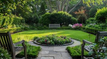 Serene Garden with Lush Greenery photo
