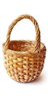 A basket with a handle is sitting on a white background photo