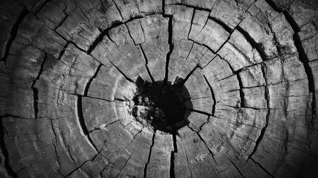 Close-Up of Tree Trunk Cross-Section Showing Detailed Growth Rings photo