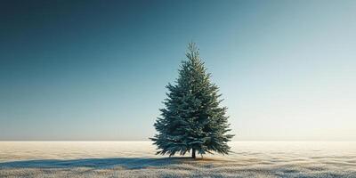 Majestic Evergreen Tree in Snowy Landscape Under Clear Blue Sky photo