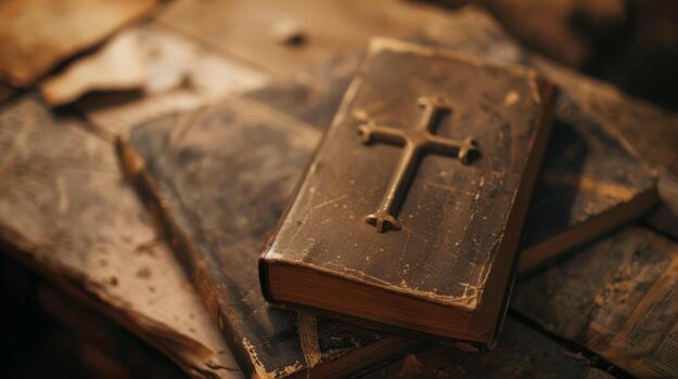 Copy space with a cross and copy of the Book of Nehemiah photo