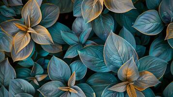 Vibrant Close-Up of Blue and Orange Leaves with Detailed Veins and Textures photo