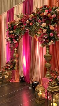 Festive backdrop adorned with vibrant decorations photo