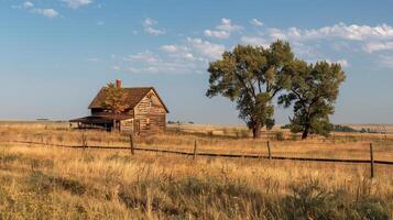 A small house is in the middle of a field photo