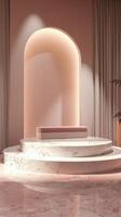 Elegant Minimalist Interior with Marble Steps and Soft Lighting photo