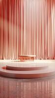 Elegant Pink Stage with Draped Curtains and Round Platform for Performances photo