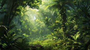 Tropical rainforest with a thick canopy. photo