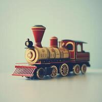 Vintage Toy Train Locomotive on Minimalist Background with Soft Focus and Warm Tones photo