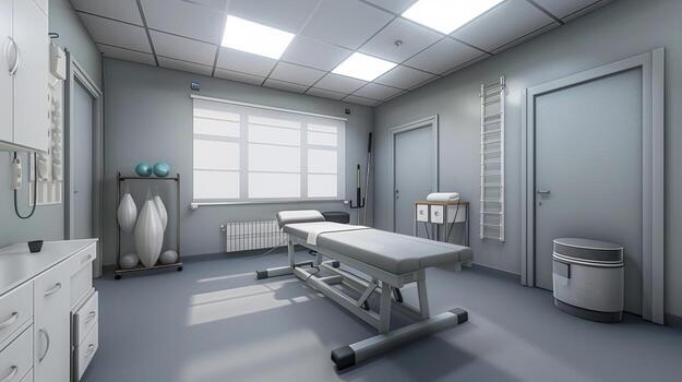 Blank area in a physiotherapy setting ideal for adding captions. photo