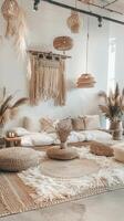Cozy Bohemian Living Room with Natural Decor Elements photo