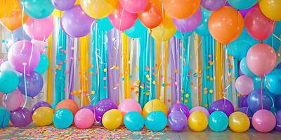 Decorative party setup featuring balloons photo