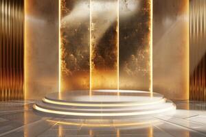 Dynamic 3D rendering showcasing an award podium photo