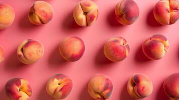 Minimalist composition of ripe peaches arranged in a circular pattern photo