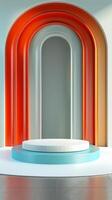 Modern Abstract Geometric Background with Colorful Arches and Podium photo