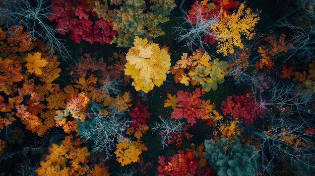Aerial View of Vibrant Autumn Forest with Colorful Foliage photo