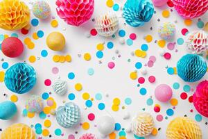 Bright and cheerful celebration background with colorful decorations photo