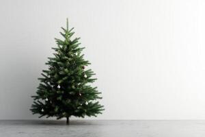 Minimalist Christmas Tree with Ornaments in Modern Interior Setting Against White Background photo