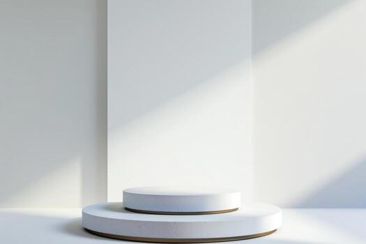 Minimalist White Pedestal in Sunlit Room with Soft Shadows and Clean Lines photo