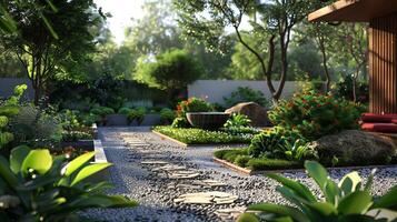 Serene Modern Garden with Stone Pathway photo