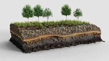 Cross-Section of Soil Layers with Trees and Grass photo