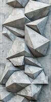 Abstract Geometric Metal Sculpture with Angular Shapes on Textured Concrete Wall photo