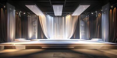 Modern Stage Design with Elegant Lighting and Drapes photo