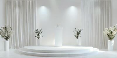 Neutral white backdrop allows the award podium to take center stage photo