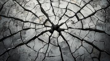 Cracked Earth Texture Highlighting Drought and Environmental Impact in a Striking Aerial View photo