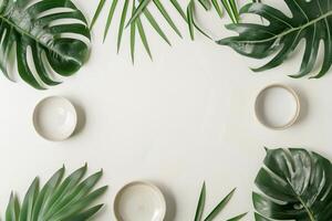 Minimalist Tropical Background with Green Leaves photo