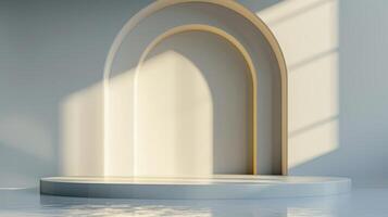 Elegant minimalist interior featuring curved arches and soft lighting photo
