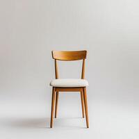 Minimalist Wooden Chair Against Neutral Background in Studio Setting photo