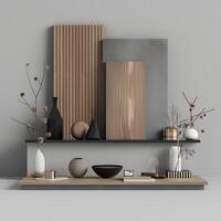 Modern Minimalist Interior Design with Stylish Shelving and Decorative Elements photo