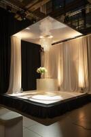 Elegant Modern Wedding Altar with Crystal Chandelier photo