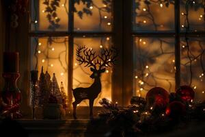 A Christmas tree with a deer on top of it photo