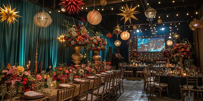 Festive party decor arranged in a decorative layout photo