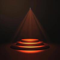 Dramatic Spotlight on Circular Stage with Red Lighting in Dark Theater Setting photo
