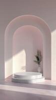 Elegant minimalist interior with soft pink hues photo