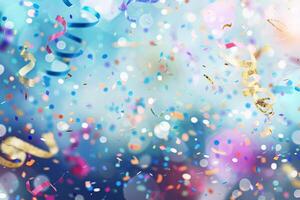 A colorful explosion of confetti is falling from the sky photo