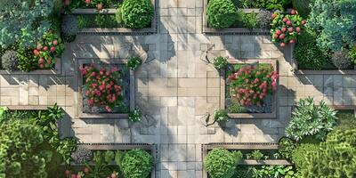 Aerial View of a Beautifully Landscaped Garden photo