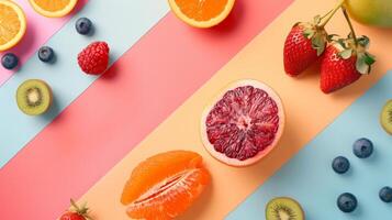 Sleek summer fruit composition with minimalist elements and negative space photo