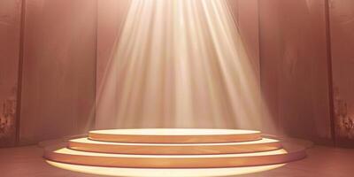 Illuminated Empty Stage with Dramatic Lighting and Golden Tones photo