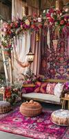 Boho-glam display stage decorated with bohemian accents photo