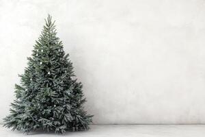Minimalist Christmas Tree Against a Plain White Wall for Festive Holiday Decor photo