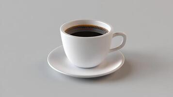 Minimalist White Coffee Cup on Saucer Against Neutral Background photo