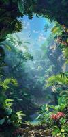 Conceptual jungle scene with unique perspective. photo