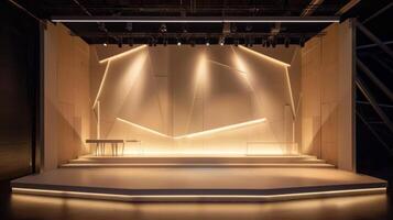 Functional display stage design with a simple backdrop photo