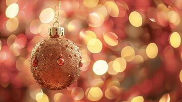 A gold colored ornament hanging from a tree photo